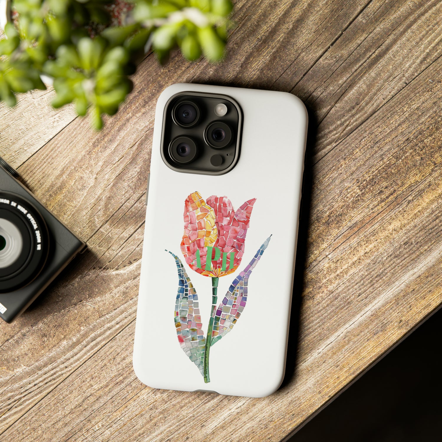 Personalized Red Tulip Mosaic Monogram iPhone 15 Tough Case - Chochogram